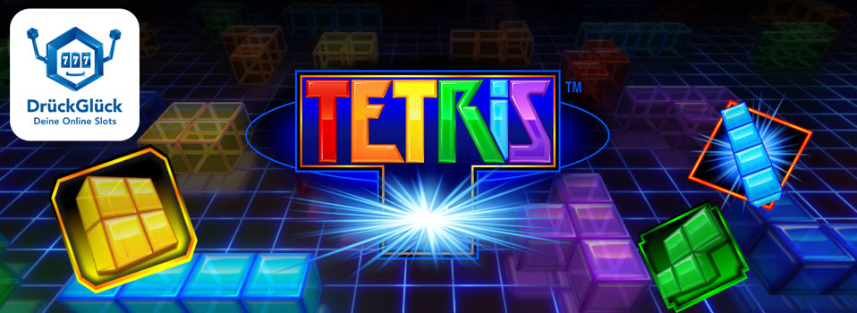 Tetris Slot Logo umgeben von den Bausteinen aus dem Spiel